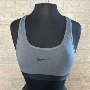 NIKE Dri Fit Sports Bra Check Mark Front Razor Back Gray - Size SP